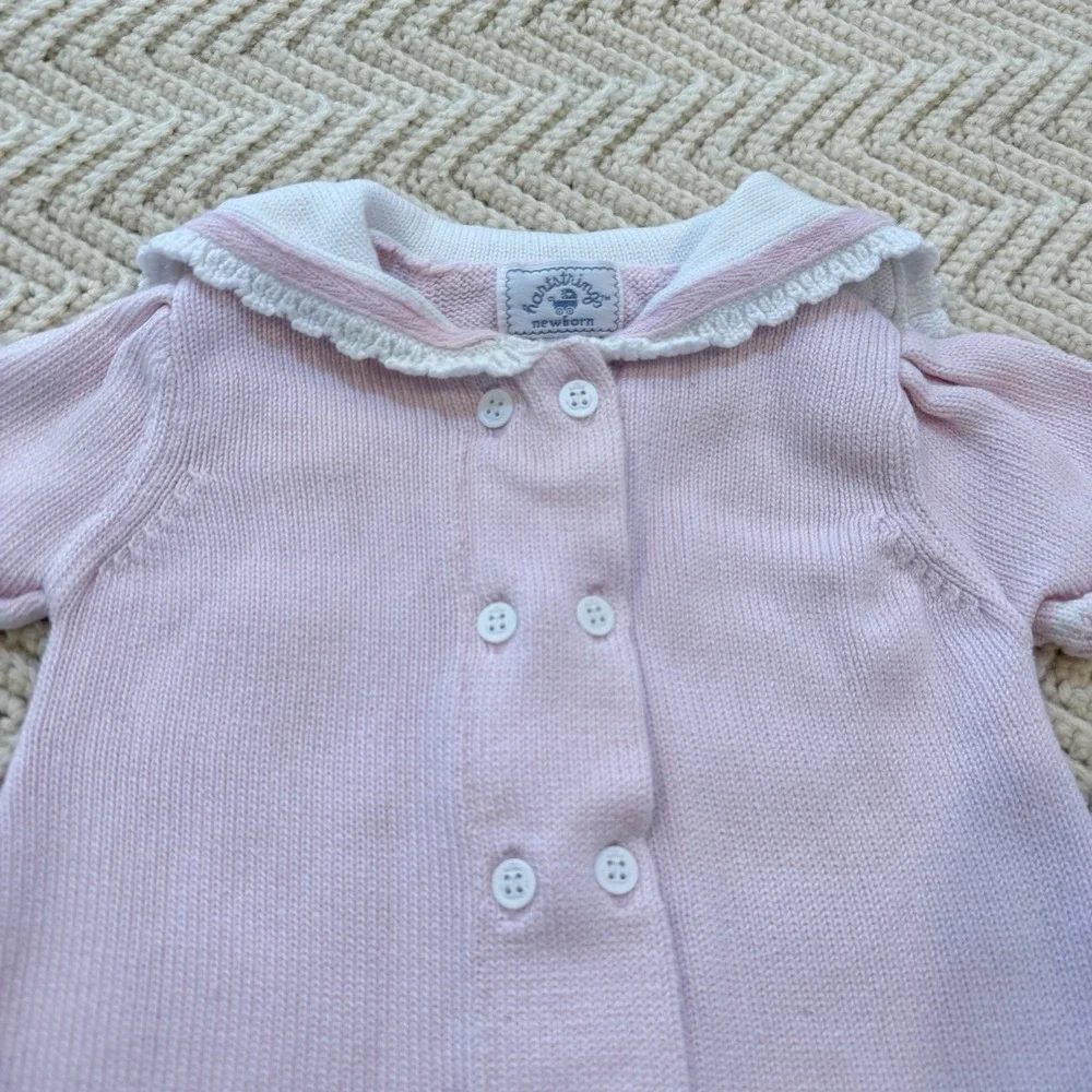 Hartstrings Sweater Baby‎ Girls 9 Mos Light Pink Cotton Button Up Preppy Y2K VTG